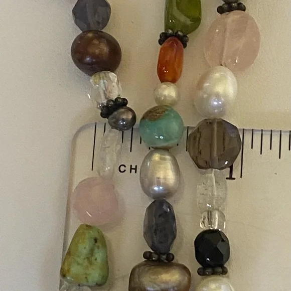 Set of Necklace & Bracelet with Natural Multicolor Stones, Beads & Faux Pearls. - Picture 4 of 12